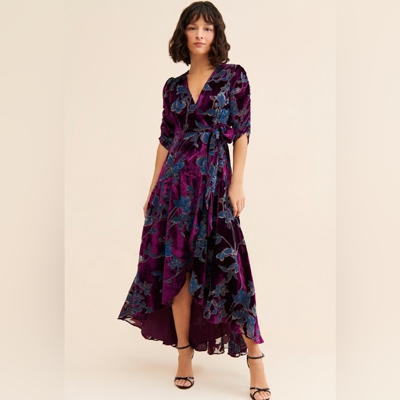 Hutch Violette Plum Floral Velvet Maxi Wrap Dress 38129 - Picture 3 of 16